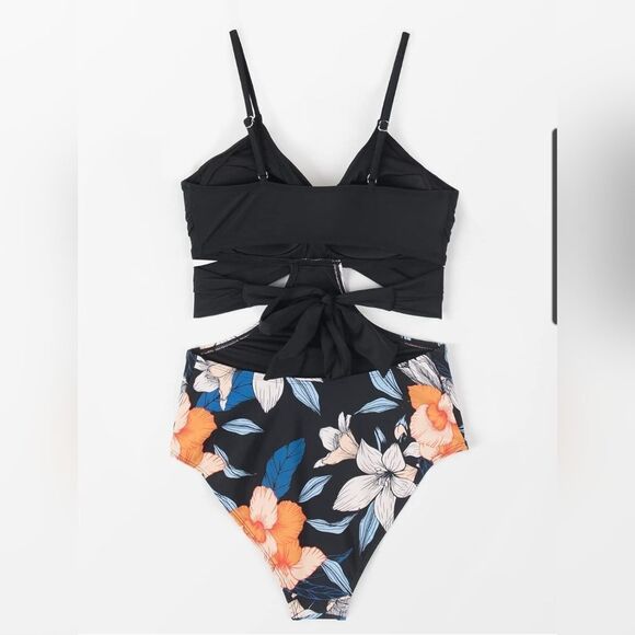 Cupshe twist cut out one piece swimsuit floral print bottoms size large - Picture 2 of 4